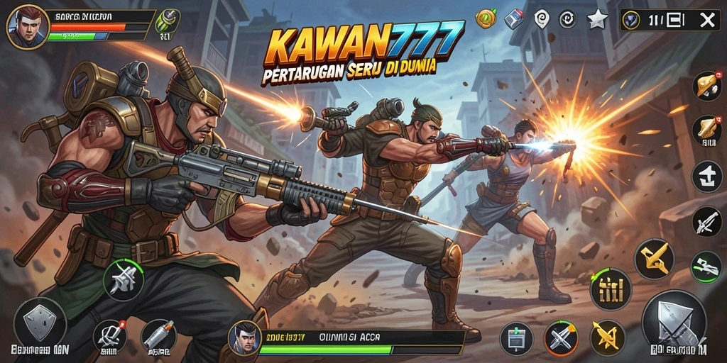 Gameplay intens KAWAN777 saat karakter bertarung dalam arena.