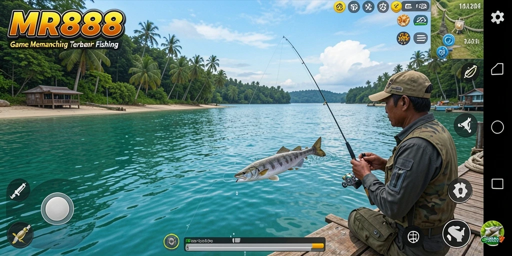 Screenshot gameplay MR888 menunjukkan keseruan memancing yang intens dan grafis yang memukau.