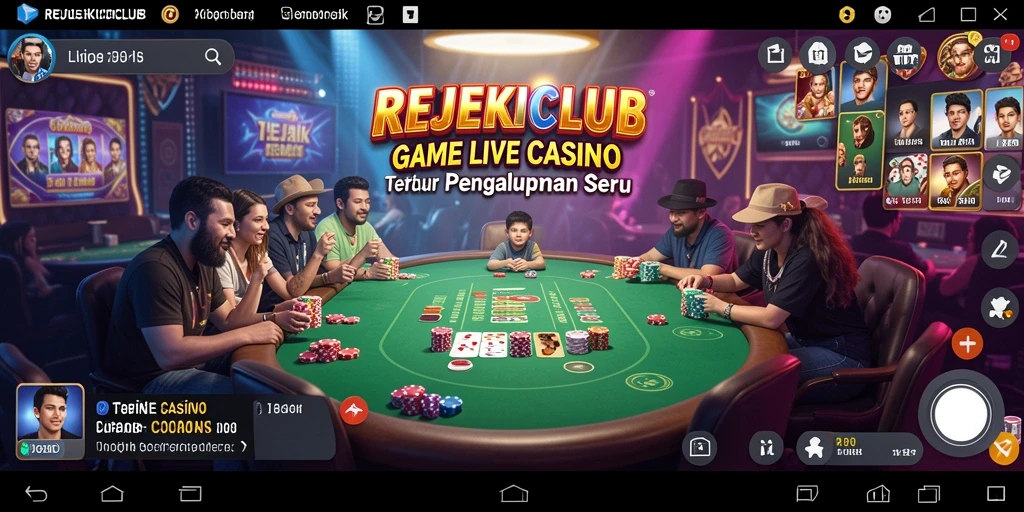 Screenshot gameplay <strong>REJEKICLUB</strong> menampilkan dealer profesional dalam suasana kasino yang hidup.